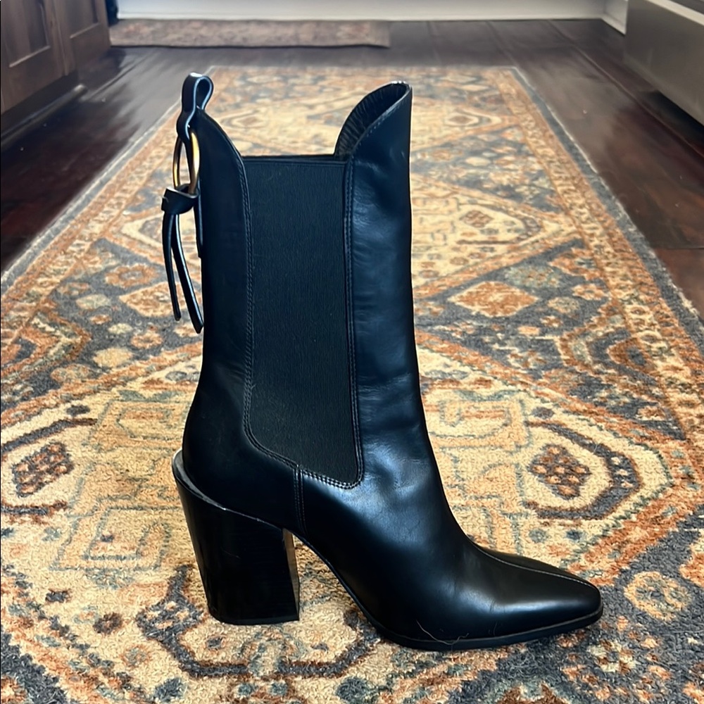 Frame Denim Black Heeled Boots with Pointed Toe - Picture 5 of 6